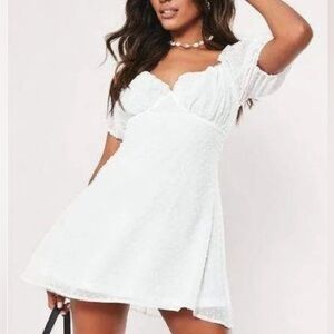 Missguided Womens White Dobby Milkmaid Puff Sleeve Polka Dot Skater Mini Dress 4